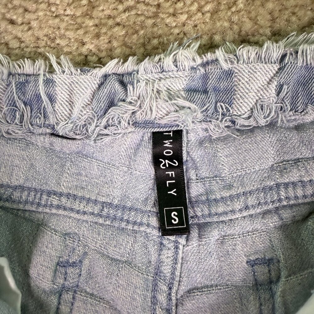 Two 2 Fly Womens Jeans Sz Small Blue White High Rise Bootcut Cropped 28x25 F041 - Picture 4 of 13